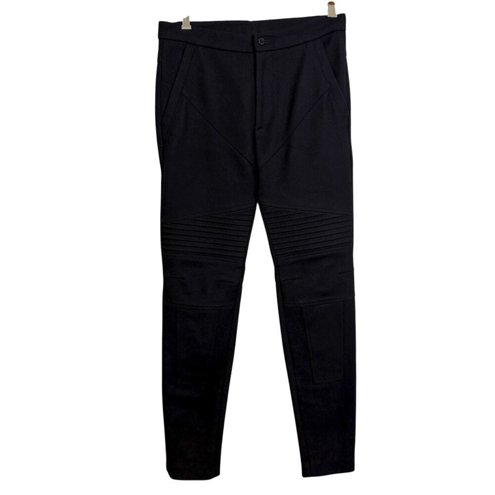 Givenchy Trouser Pants Womens 44 Black Wool Cashmere Moto Taper Ankle Zip Italy